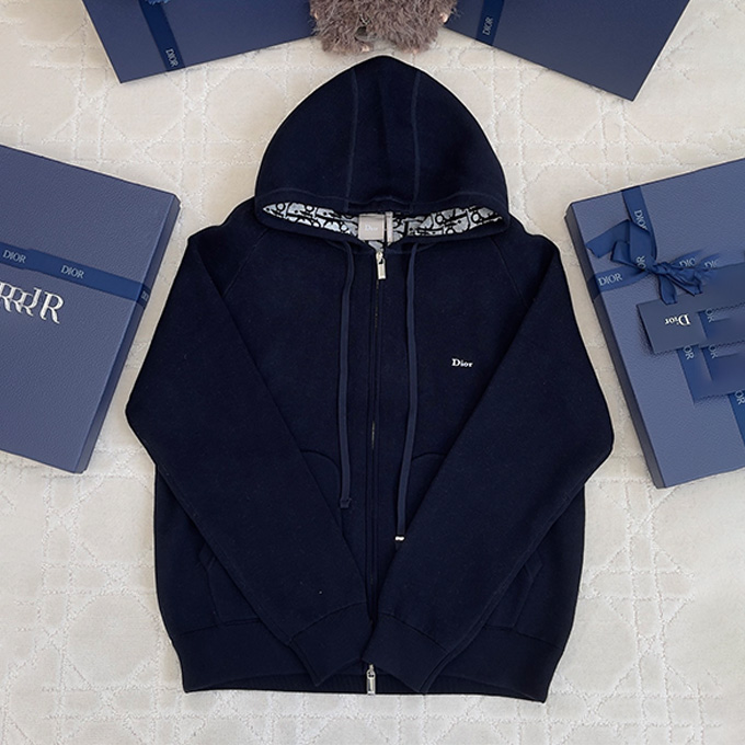 dior embroidered full‑zip hooded sweatshirt